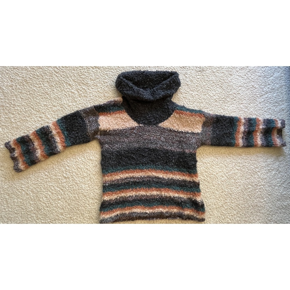 Anthropologie MOTH Gray Peach Teal Striped Turtleneck Sweater Wool Mohair M